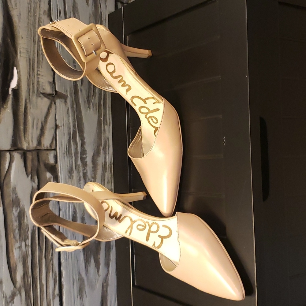 Sam Edelman Heels Strap 3in Size 9 Leather Tan Pointy Closed Toe Pump